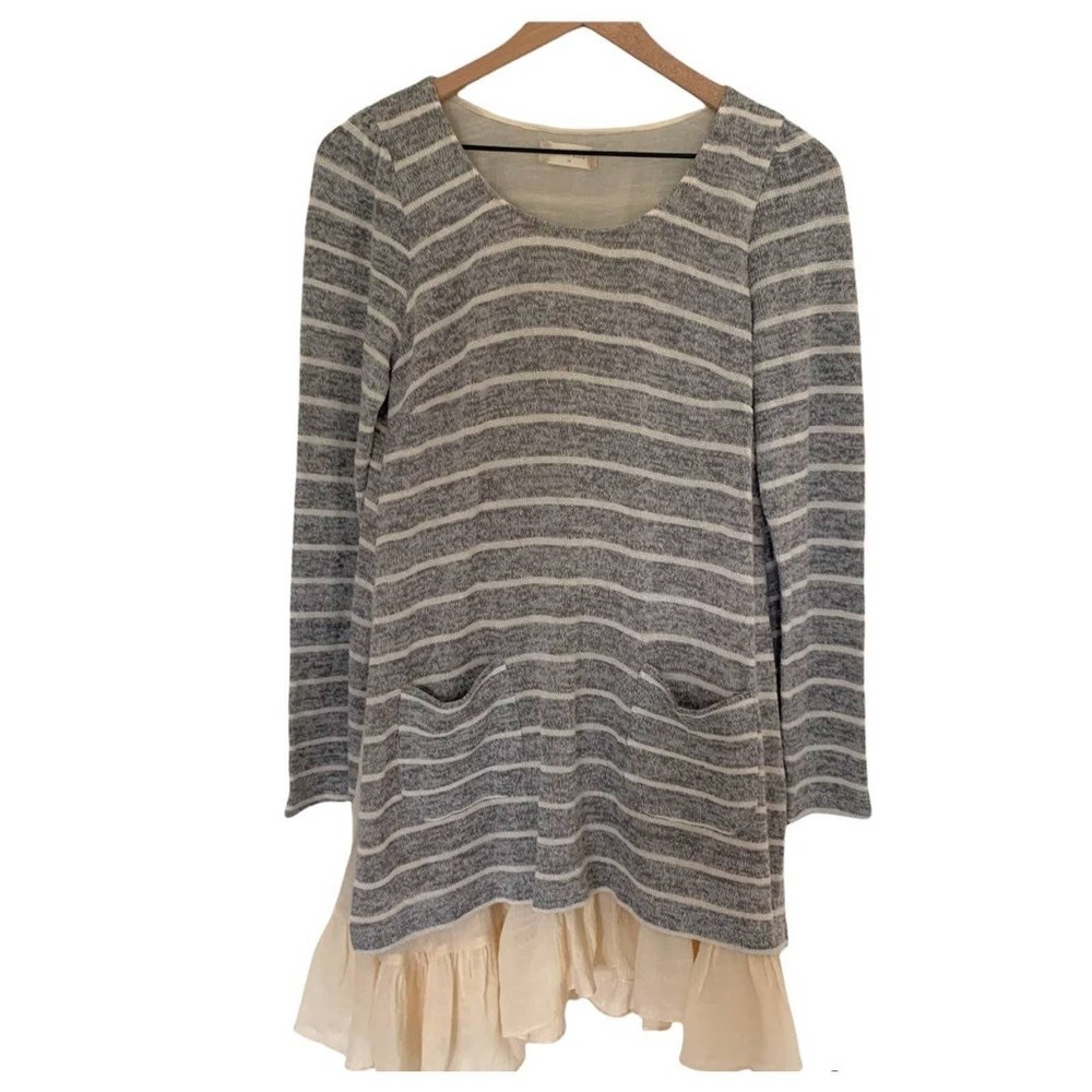 Altar'd State Grey & White Striped Layered Sweater Dress - Medium